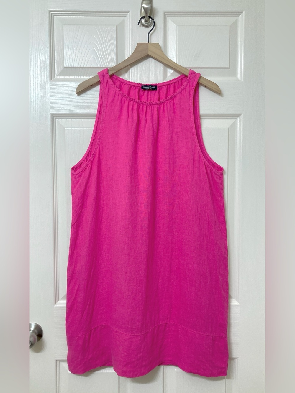 Francesca Bettini Pink Italian Linen Sleeveless Shift Dress Large Vacation Beach
